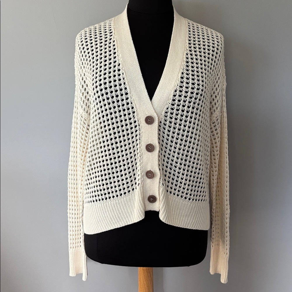 Spiritual Gangster Open Knit Cardigan Cream Cottagecore Lightweight Layering - Picture 2 of 14